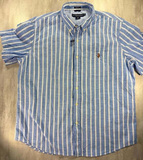 U.S. Polo Assn. Other - U.S. Polo Assn. Men's Blue White Striped Short Sleeve Stretch‎ Button Down Shirt
